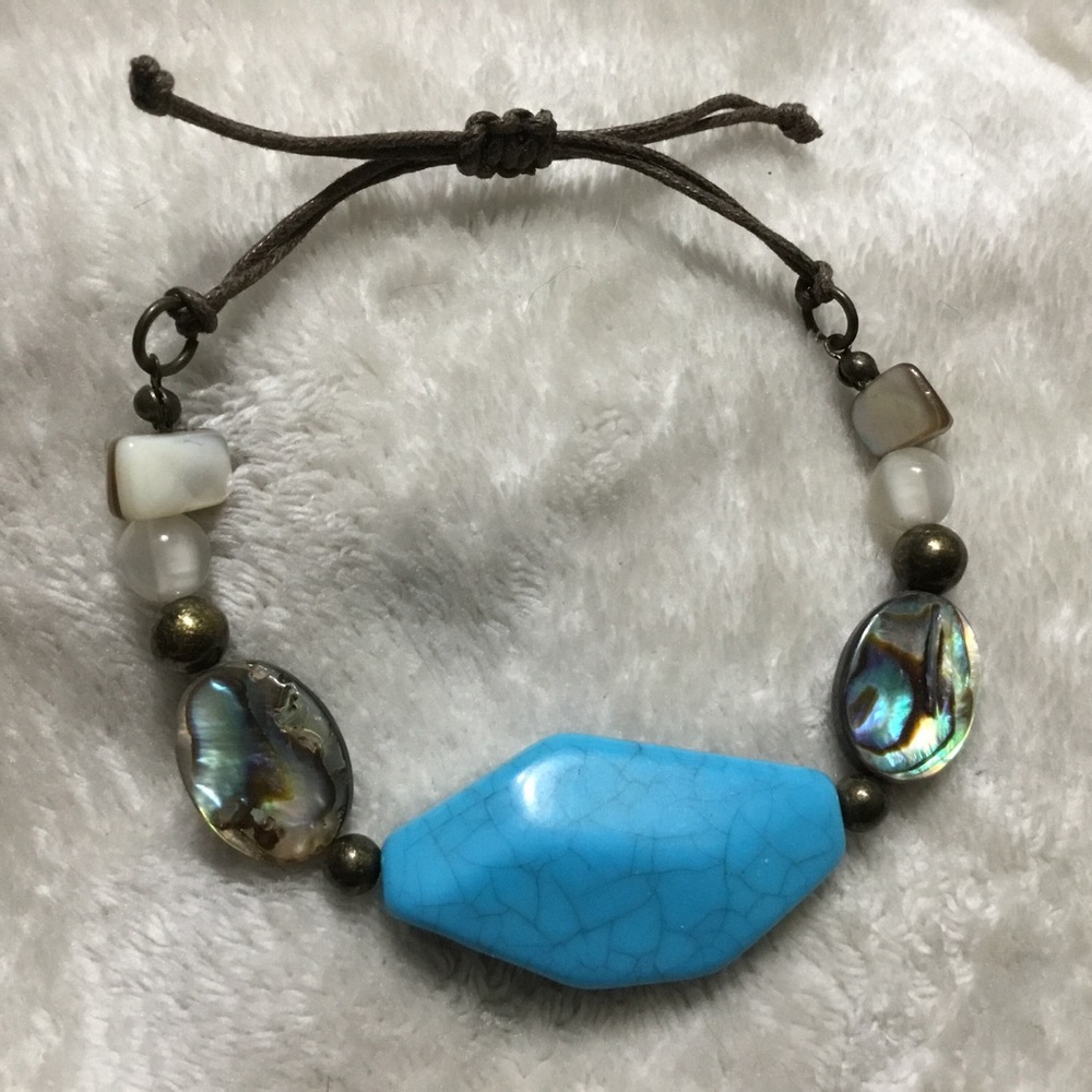 Boho Turquoise Abalone Shell Adjustable Bracelet
